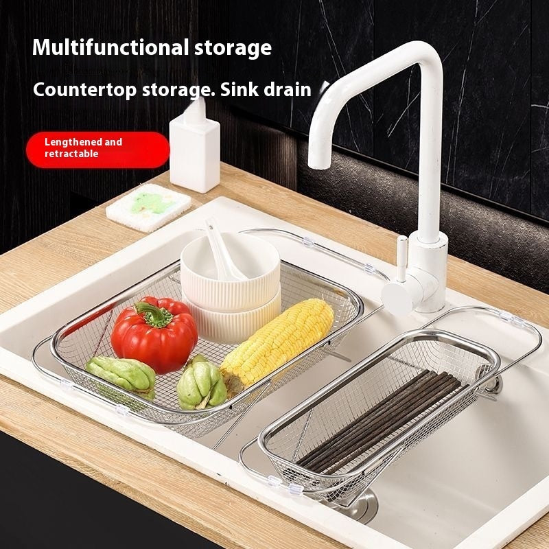 Adjustable Stainless Sink Basket for Washing & Draining